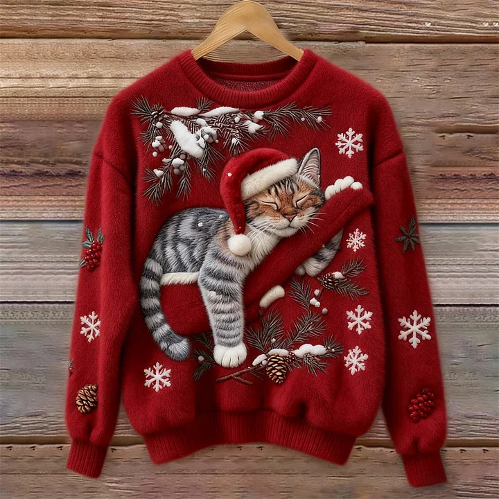 Nora Holiday Cat Plush Sweater